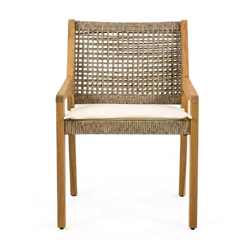Christopher Knight Home Neva 5 Piece Outdoor Dining Set with Acacia Wood Table and Wicker Chairs