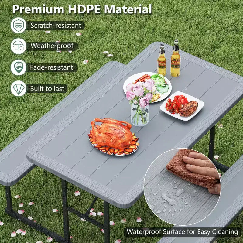 Costway Picnic Table Bench Set for 2-4 People Outdoor Rectangular Camping Dining Table Black/Gray/Green/White