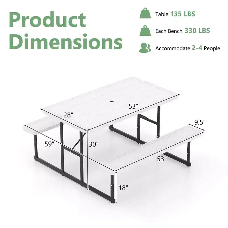 Costway Picnic Table Bench Set for 2-4 People Outdoor Rectangular Camping Dining Table Black/Gray/Green/White