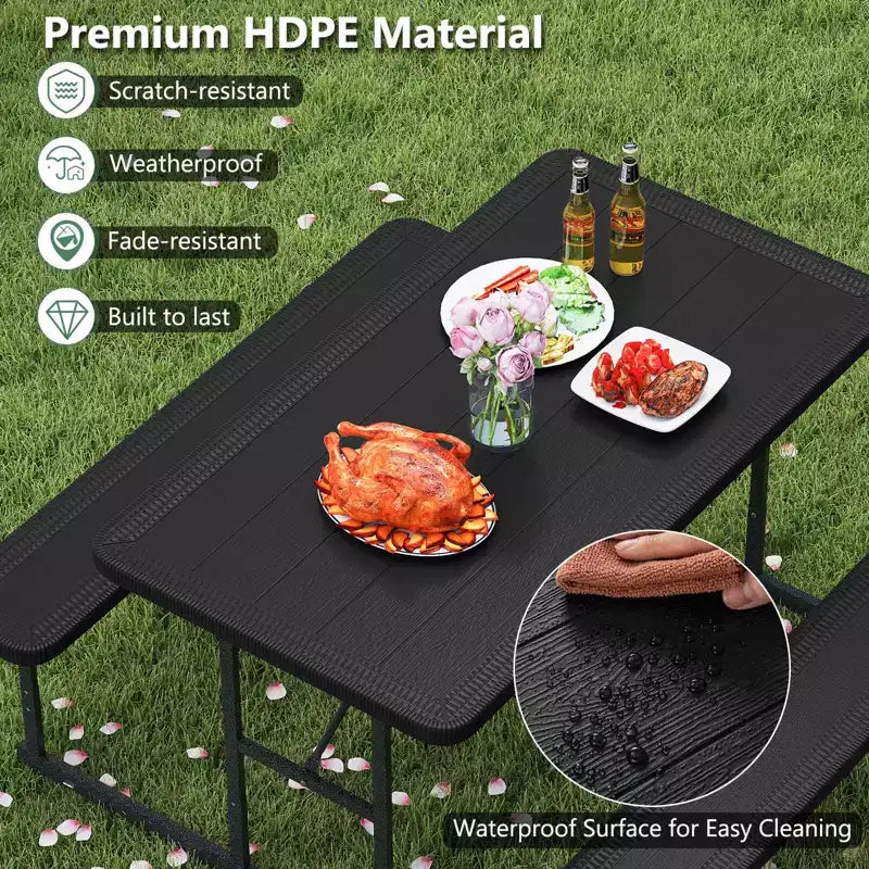 Costway Picnic Table Bench Set for 2-4 People Outdoor Rectangular Camping Dining Table Black/Gray/Green/White