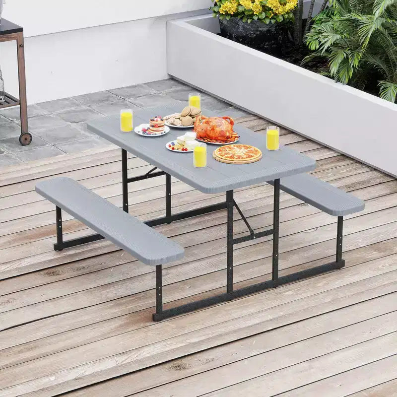 Costway Picnic Table Bench Set for 2-4 People Outdoor Rectangular Camping Dining Table Black/Gray/Green/White