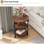 3-Tier Round Side Table, Living Room Accent Tables, Small Corner Table with Storage Shelves, Metal Legs, Industrial Night Stand for Bedroom, Brown