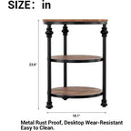 3-Tier Round Side Table, Living Room Accent Tables, Small Corner Table with Storage Shelves, Metal Legs, Industrial Night Stand for Bedroom, Brown