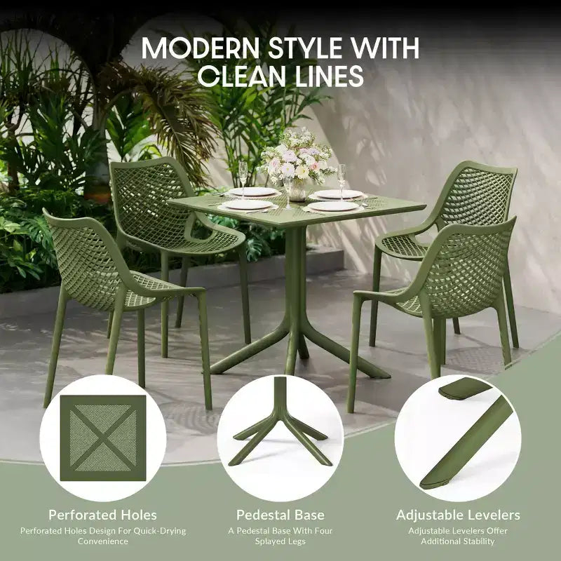 WestinTrends Playa 5-Piece Outdoor Resin Square Patio Dining Table Set with Modern Stackable Patio Dining Chairs