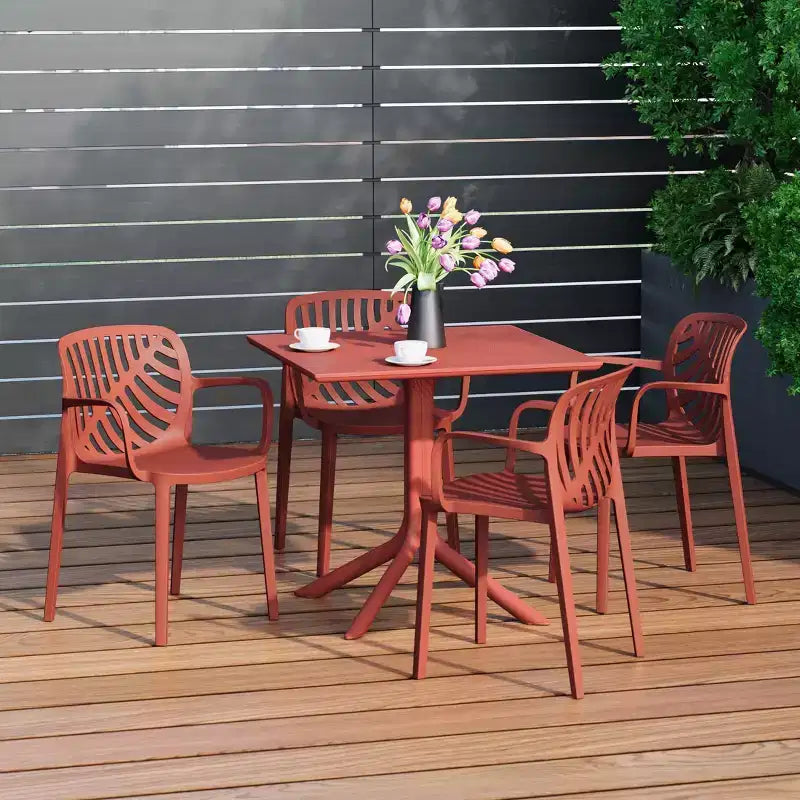 WestinTrends Playa 5-Piece Outdoor Resin Square Patio Dining Table Set with Modern Stackable Patio Dining Chairs