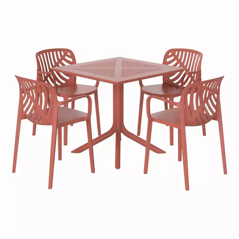 WestinTrends Playa 5-Piece Outdoor Resin Square Patio Dining Table Set with Modern Stackable Patio Dining Chairs