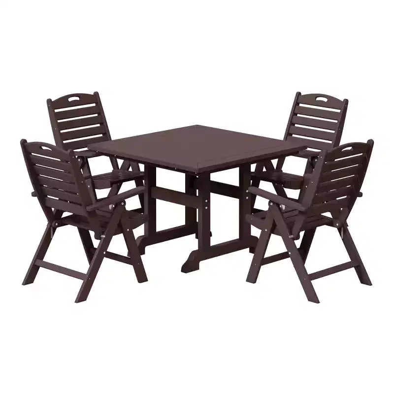 WestinTrends Malibu 5-Piece HDPE Square Patio Dining Table Set with Foldable Chairs, White