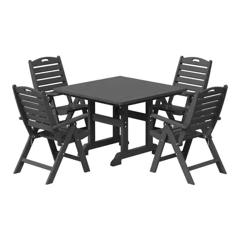 WestinTrends Malibu 5-Piece HDPE Square Patio Dining Table Set with Foldable Chairs, White