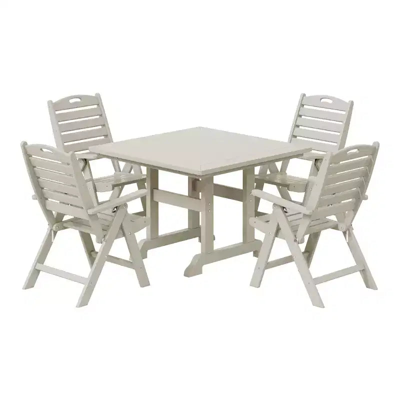 WestinTrends Malibu 5-Piece HDPE Square Patio Dining Table Set with Foldable Chairs, White