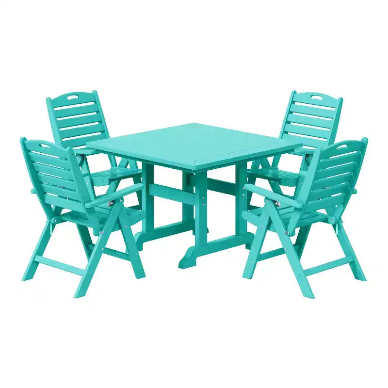 WestinTrends Malibu 5-Piece HDPE Square Patio Dining Table Set with Foldable Chairs, White