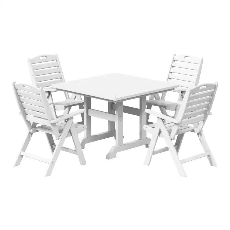 WestinTrends Malibu 5-Piece HDPE Square Patio Dining Table Set with Foldable Chairs, White