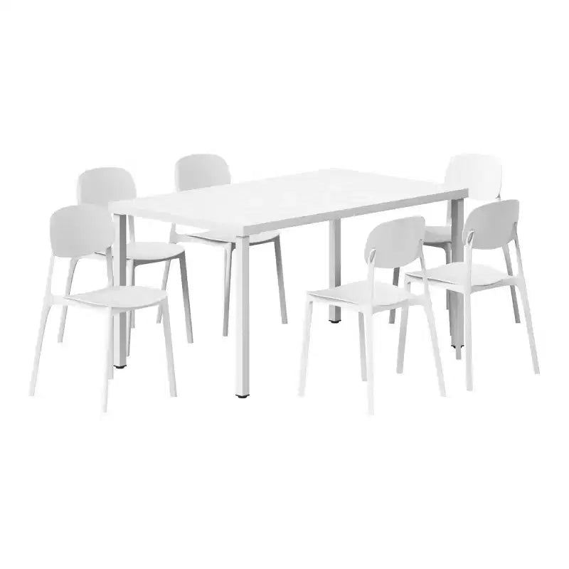 WestinTrends Playa 7-Piece Outdoor Rectangular Metal Patio Dining Table Set With Mid-Century Modern Stackable Patio Side Chairs