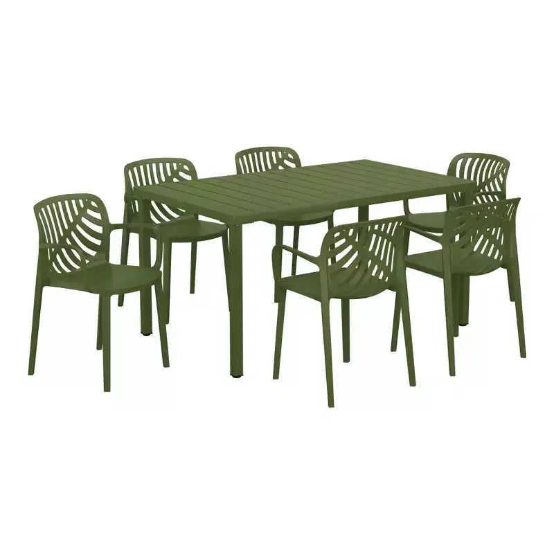 WestinTrends Playa 7-Piece Outdoor Metal Rectangle Patio Dining Table Set With Stackable Resin Patio Dining Chairs