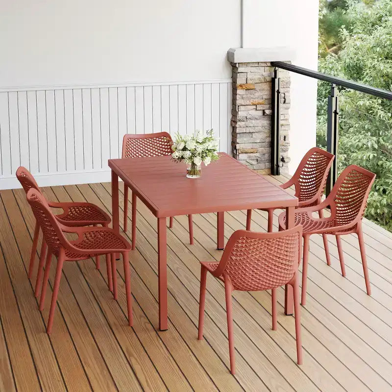 WestinTrends Playa 7-Piece Outdoor Metal Patio Dining Table Set With Stackable Patio Chairs