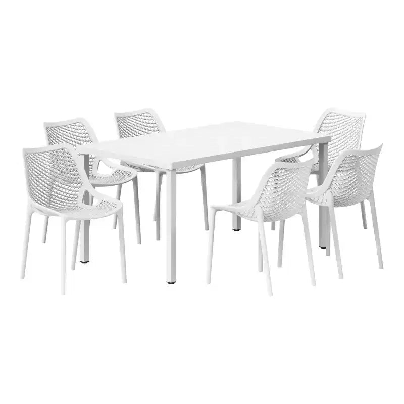 WestinTrends Playa 7-Piece Outdoor Metal Patio Dining Table Set With Stackable Patio Chairs