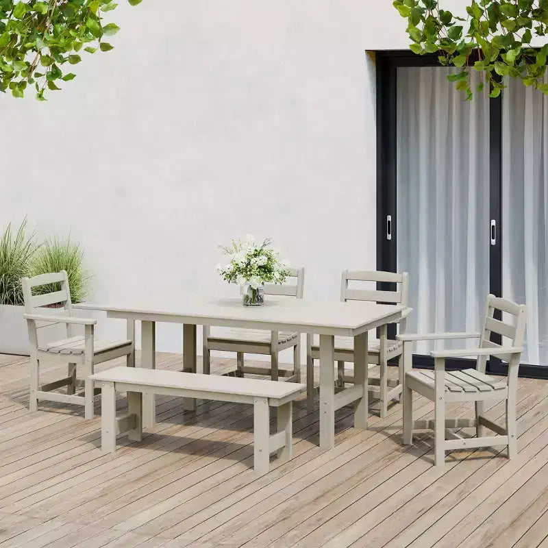 WestinTrends Ashore 6-Piece Outdoor HDPE Patio Dining Table Set with Bench
