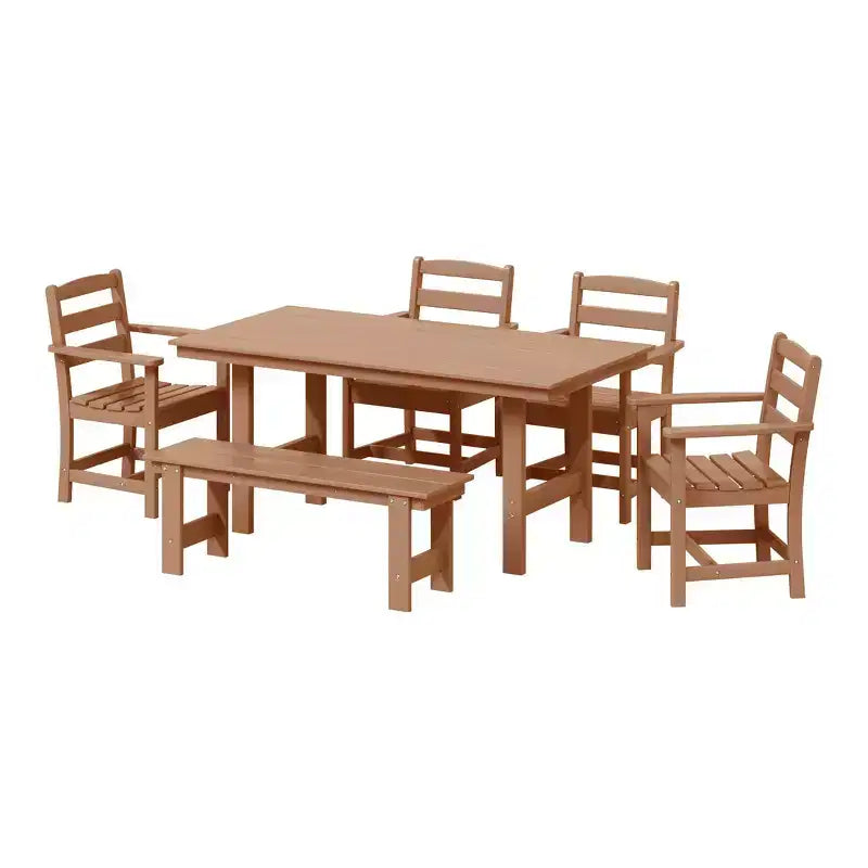 WestinTrends Ashore 6-Piece Outdoor HDPE Patio Dining Table Set with Bench