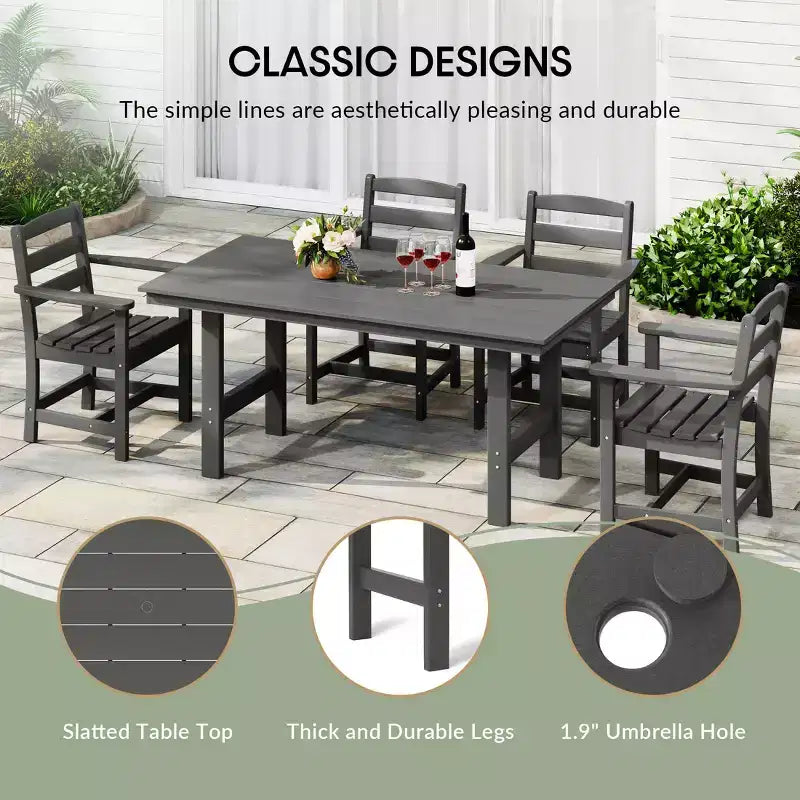 WestinTrends Ashore 7-Piece HDPE Outdoor Rectangular Patio Dining Table Set with Side Chairs