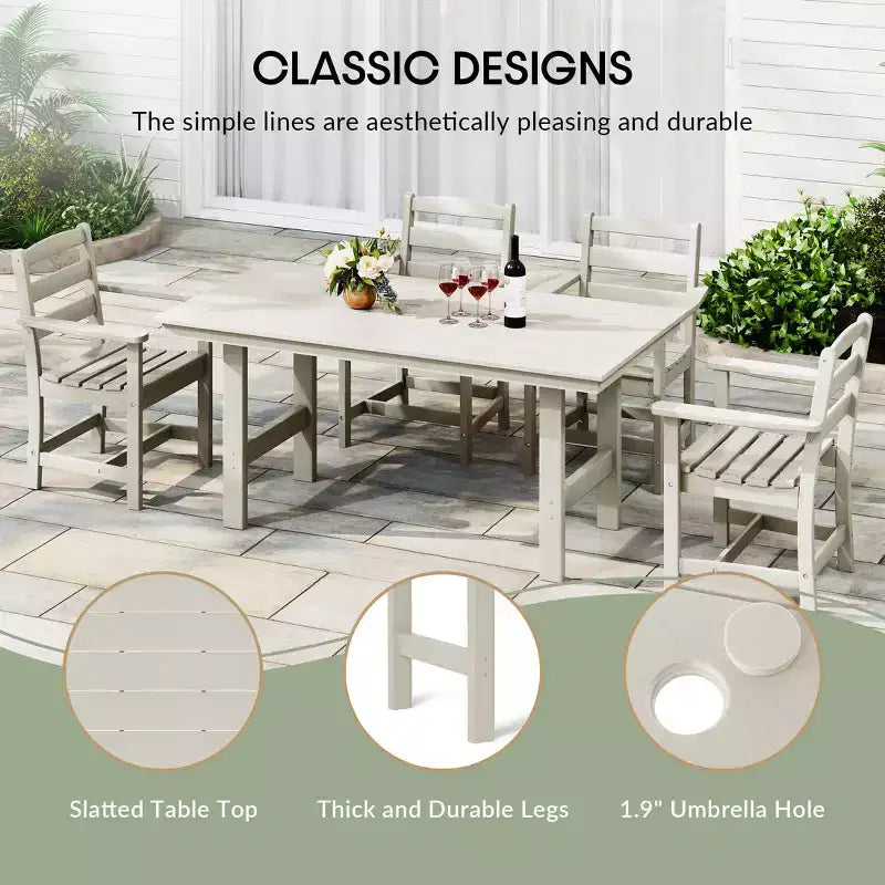WestinTrends Ashore 7-Piece HDPE Outdoor Rectangular Patio Dining Table Set with Side Chairs