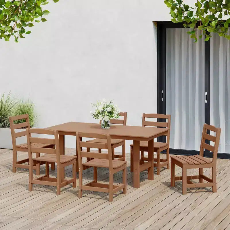 WestinTrends Ashore 7-Piece HDPE Outdoor Rectangular Patio Dining Table Set with Side Chairs