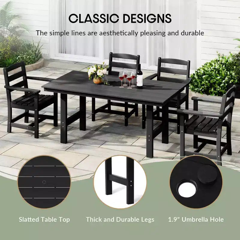 WestinTrends Ashore 7-Piece HDPE Outdoor Rectangular Patio Dining Table Set with Side Chairs