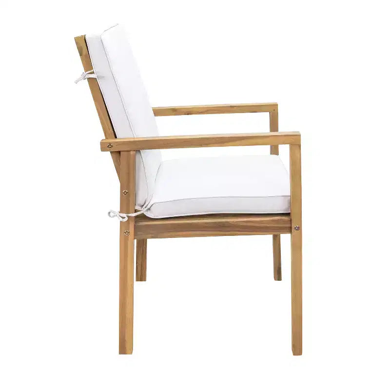 Sunnydaze Rodanthe Acacia Wood Outdoor Dining Set with Table and Armchairs - 5pc - Natural/Bone White