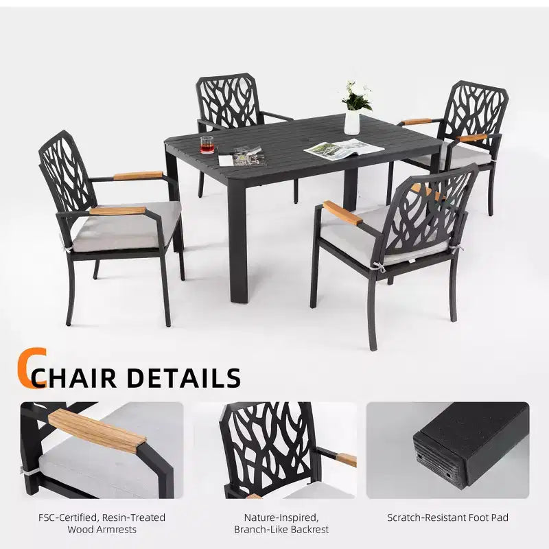 Christopher Knight Home Haggai Patio 5 Piece Branch-Like Backrest Aluminum Dining Set with Sunbrella Cushions