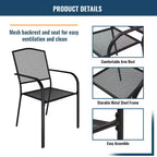 CLIHOME Ensemble de salle à manger d'extérieur 9 pièces, Table et chaises en acier maillé