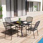 CLIHOME 5-Piece Outdoor Dining Set,With Umbrella Hole Square Table & Mesh Chairs Patio Set