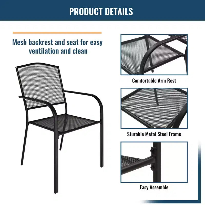 CLIHOME 5-Piece Outdoor Dining Set,With Umbrella Hole Square Table & Mesh Chairs Patio Set