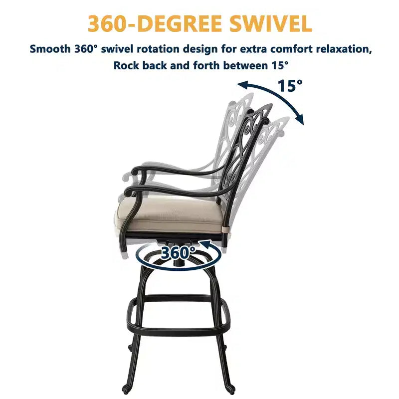 CLIHOME 3-Piece Cast Aluminum Bar Height Patio Set with Sofa Cushions