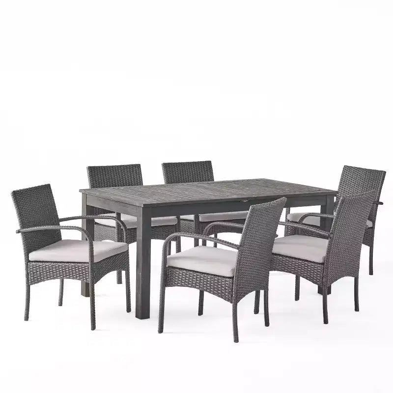 Christopher Knight Home Elmar Outdoor Acacia Wood and Wicker 7 Piece Expandable Dining Set