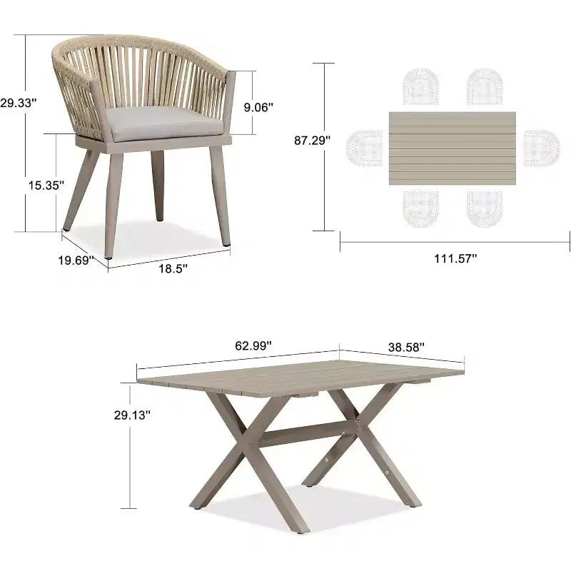 PURPLE LEAF Outdoor Dining Set with Patio Aluminium Dining Table and Wicker Rattan Chairs Modern Furniture Cushions Sets for Backyard