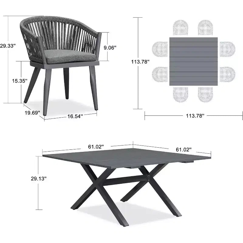 PURPLE LEAF Outdoor Dining Set with Patio Aluminium Dining Table and Wicker Rattan Chairs Modern Furniture Cushions Sets for Backyard