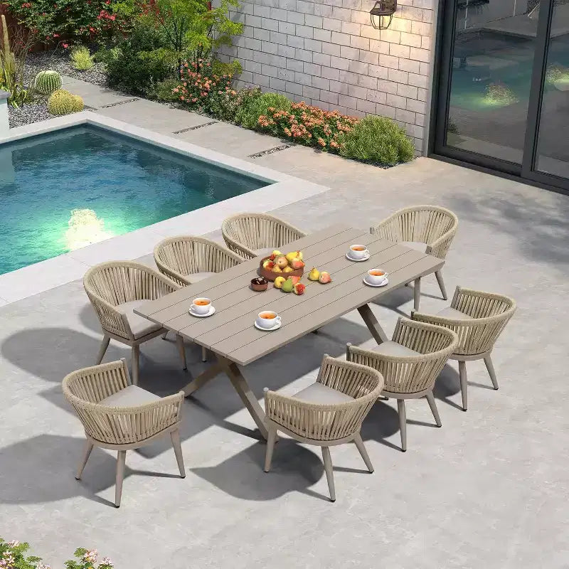 PURPLE LEAF Outdoor Dining Set with Patio Aluminium Dining Table and Wicker Rattan Chairs Modern Furniture Cushions Sets for Backyard