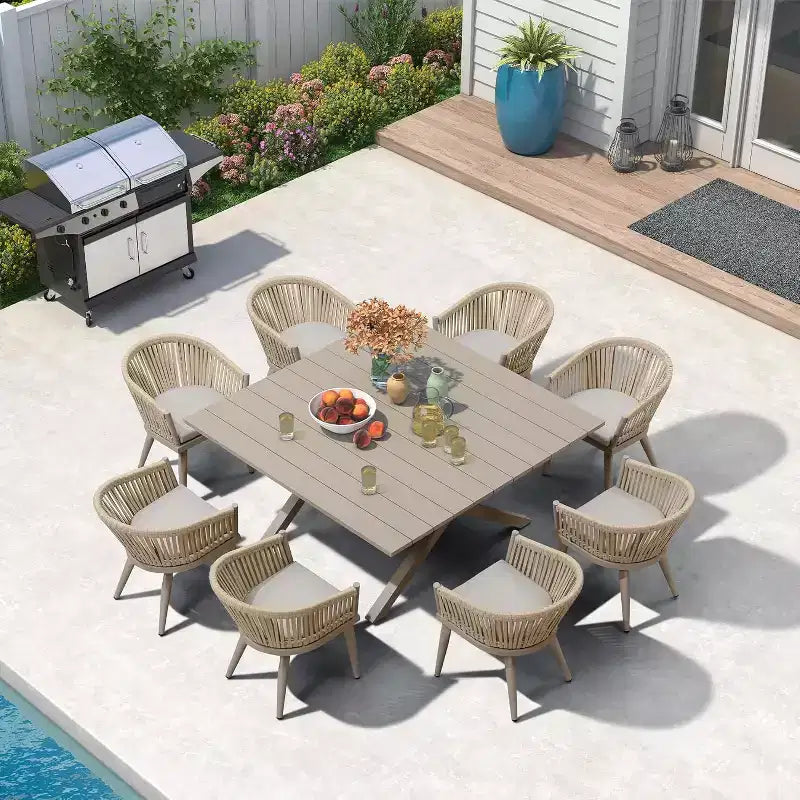PURPLE LEAF Outdoor Dining Set with Patio Aluminium Dining Table and Wicker Rattan Chairs Modern Furniture Cushions Sets for Backyard