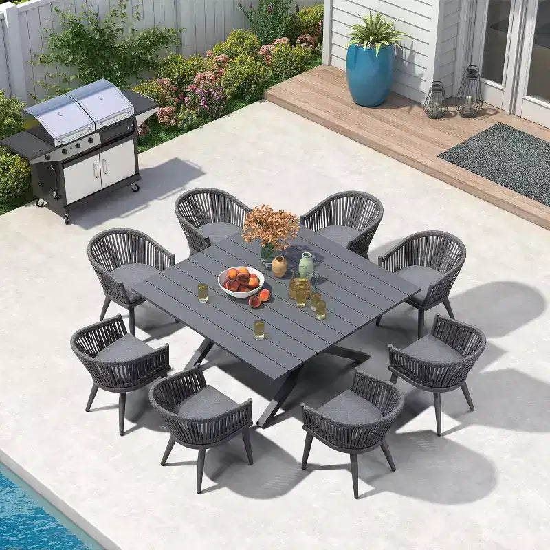 PURPLE LEAF Outdoor Dining Set with Patio Aluminium Dining Table and Wicker Rattan Chairs Modern Furniture Cushions Sets for Backyard