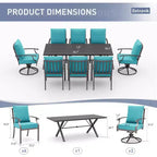 ALAULM Salon de jardin 9 pièces avec 2 chaises pivotantes et 6 chaises fixes, grande table