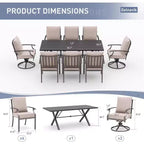 ALAULM Salon de jardin 9 pièces avec 2 chaises pivotantes et 6 chaises fixes, grande table