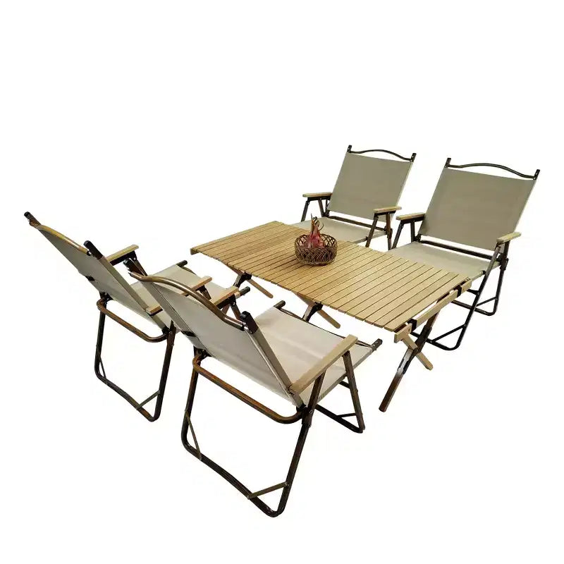 MAYEERTY Dining Set Foldable 1 Table 4 Chairs Indoor Outdoor Natural Kids Friendly