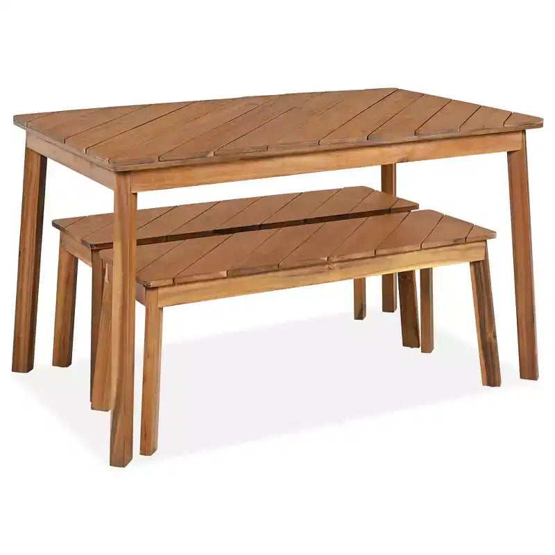 MAYEERTY Dining Set 3 Piece Acacia Table 2 Benches Indoor Outdoor Natural for Patio Garden
