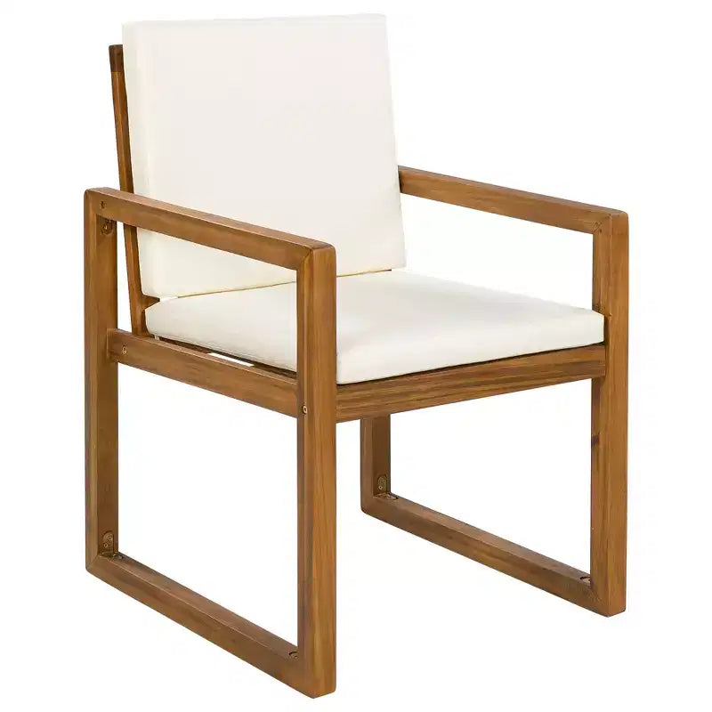 ModernLuxe 5-Piece Outdoor Dining Set Patio Furniture Set with 4 Armchairs & 1 Table for Garden Balcony Backyard, Acacia Wood Frame, Beige+Natural
