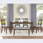 MAYEERTY 7-piece Dining Set - Rectangular Wood Table & 6 Upholstered Chairs for Family Gatherings