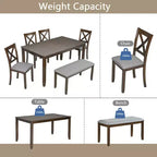 MAYEERTY 7-piece Dining Set - Rectangular Wood Table & 6 Upholstered Chairs for Family Gatherings