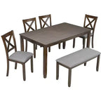 MAYEERTY 7-piece Dining Set - Rectangular Wood Table & 6 Upholstered Chairs for Family Gatherings