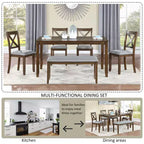 MAYEERTY 7-piece Dining Set - Rectangular Wood Table & 6 Upholstered Chairs for Family Gatherings