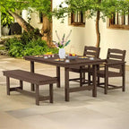 Hyleory Recycled HDPE 4pc Patio Dining Set - Rectangular Table & Umbrella Hole,Patio Dining Bench,2 Patio Armchairs