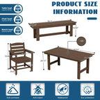 Hyleory Recycled HDPE 4pc Patio Dining Set - Rectangular Table & Umbrella Hole,Patio Dining Bench,2 Patio Armchairs
