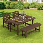 Hyleory Recycled HDPE 4pc Patio Dining Set - Rectangular Table & Umbrella Hole,Patio Dining Bench,2 Patio Armchairs