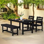 Hyleory Recycled HDPE 4pc Patio Dining Set - Rectangular Table & Umbrella Hole,Patio Dining Bench,2 Patio Armchairs